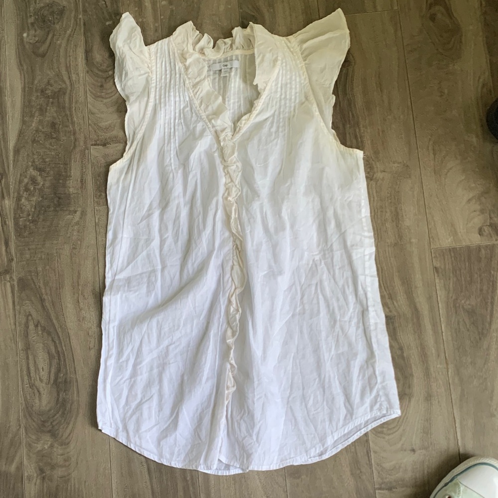 GAP White Ruffle Trim Blouse